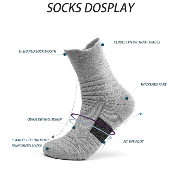 Sports Socks Breathable Moisture Wicking Anti Slip Athletic Socks Grey